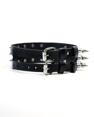 Subculture Rave Collar back view on white background — two independently adjustable silver buckle closures on black genuine leather