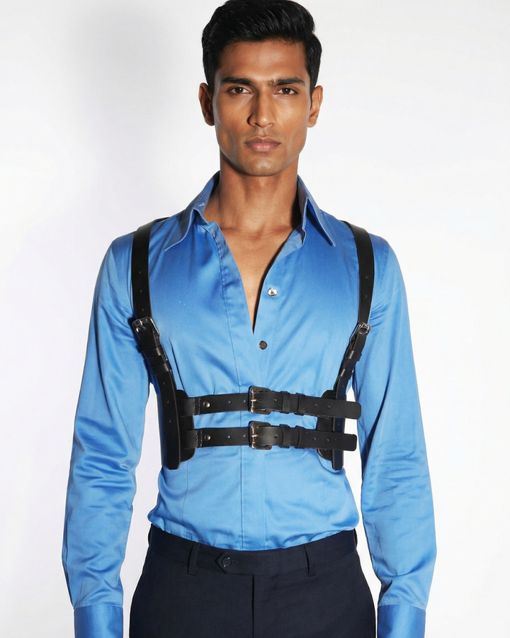 James Harness by Subculture, shown as an example of a leather bondage harness
