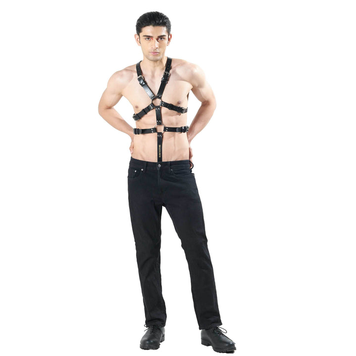 Kevin Body Harness with C Ring, genuine leather harness by Subculture, detail view