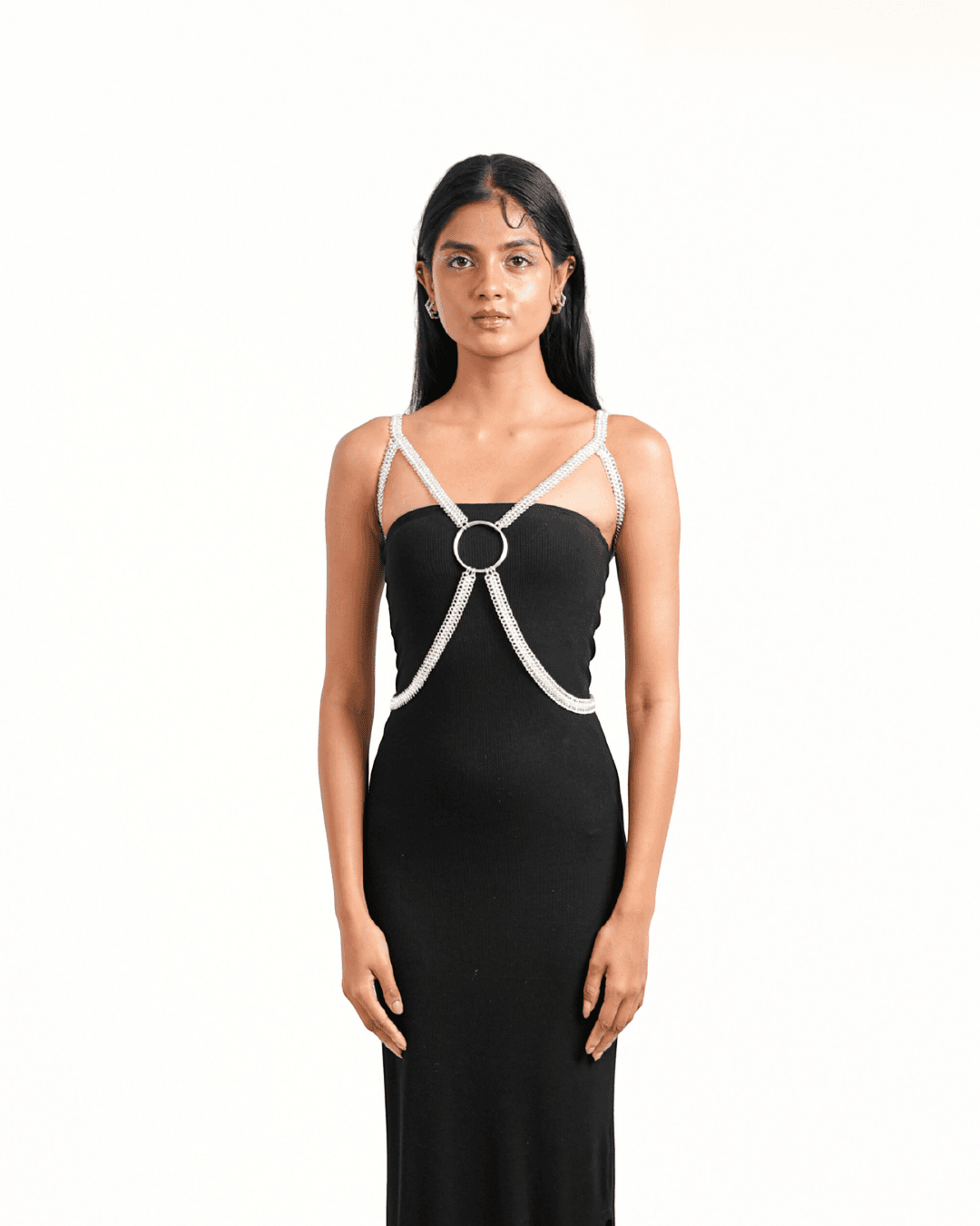 Spine Chain Extended Harness, genuine leather harness by Subculture, worn view