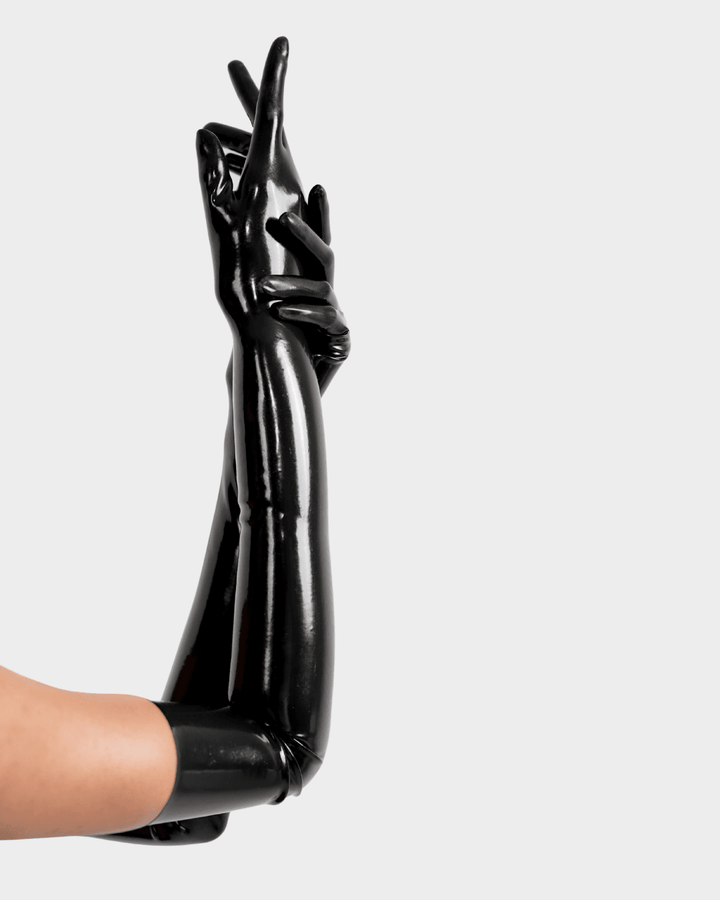 Latex Gloves (with finger), latex gloves by Subculture, worn view
