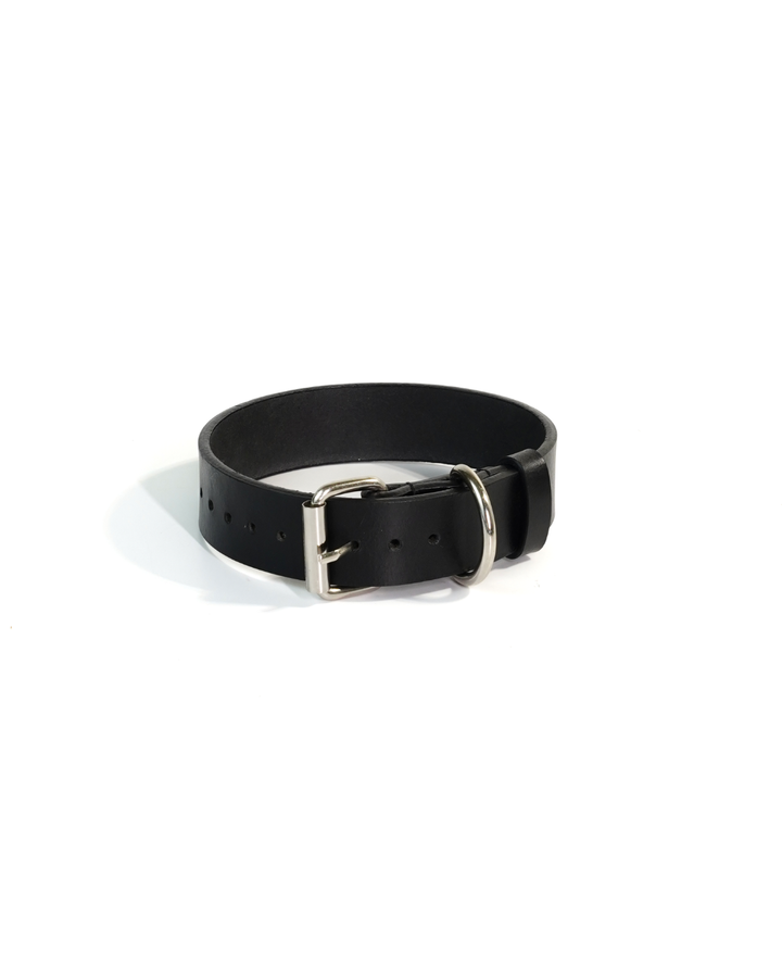 Leather Collar and Leash Set - smooth leather collar showing D-ring hardware and adjustable buckle, handcrafted by Subculture India