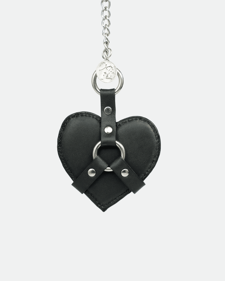 Bound Heart Charm, genuine leather charm by Subculture, worn view