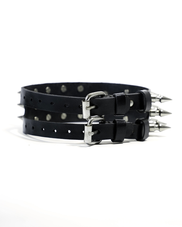 Subculture Rave Collar back view on white background — two independently adjustable silver buckle closures on black genuine leather