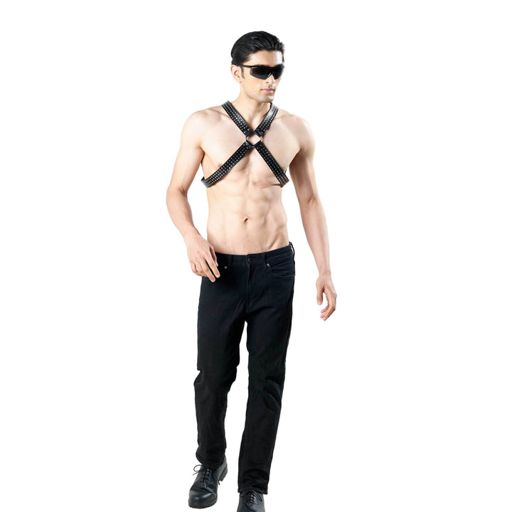 Gladiator Studded Harness, genuine leather harness by Subculture, side view
