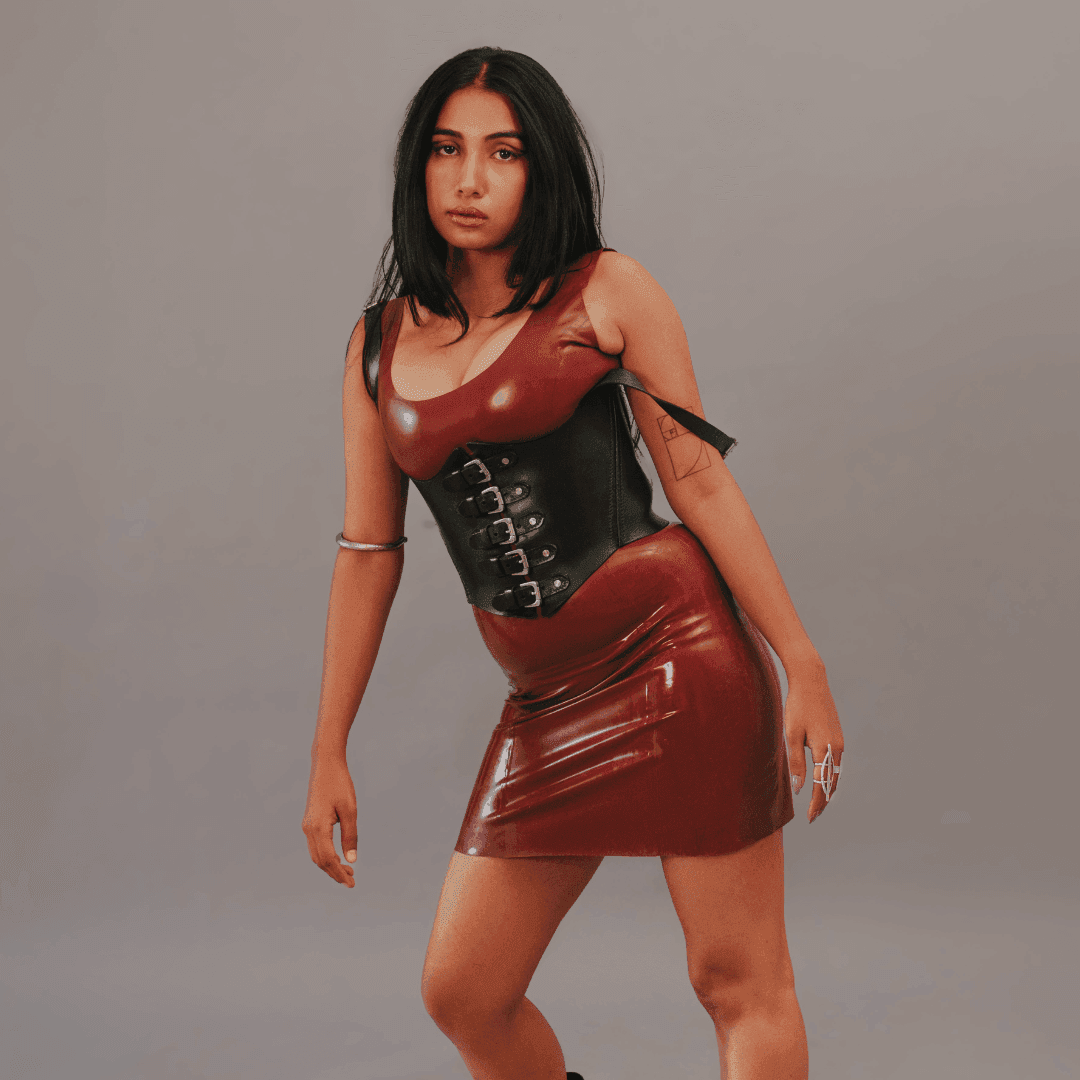 Latex Mini Dress, latex dress by Subculture, detail view