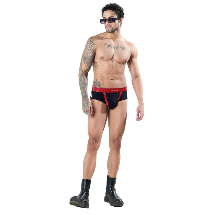 Men's Jockstrap Harness, genuine leather body harness by Subculture, worn view