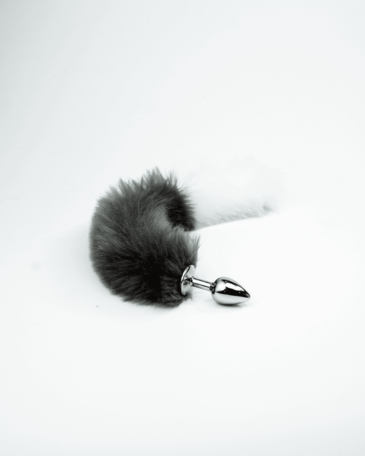 Fox Tail Butt Plug, genuine leather butt plug by Subculture, worn view