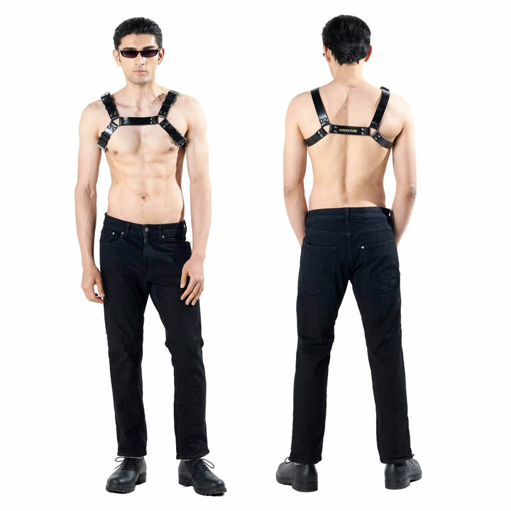 Men's Classic Chest Harness, genuine leather chest harness by Subculture, side view