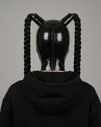 unisex pony tail latex mask hood