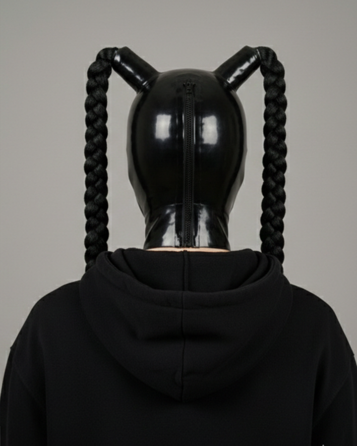 unisex pony tail latex mask hood