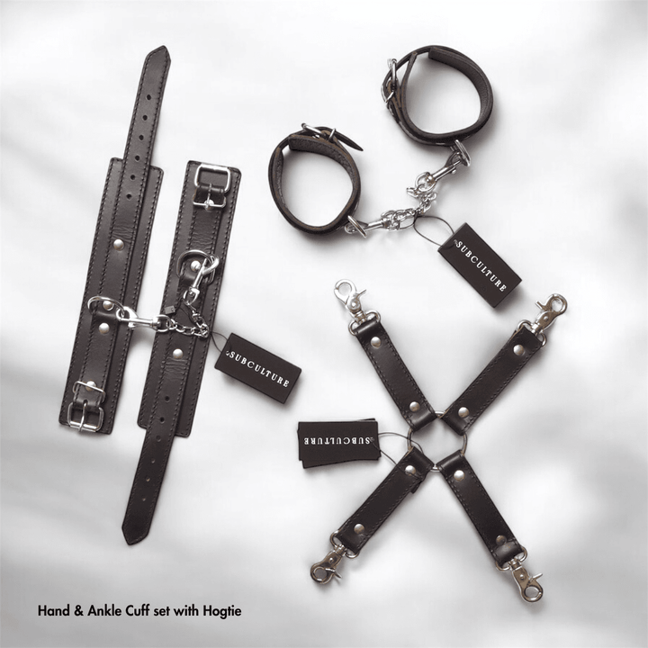 BDSM Kit, Bondage Kit, genuine leather fashion accessory by Subculture, detail view