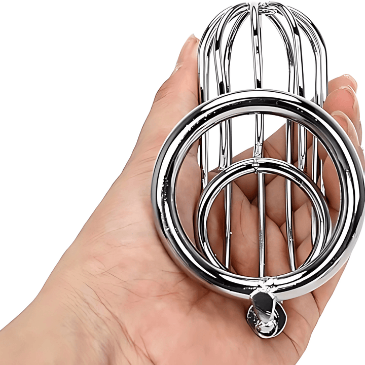 Chastity Metal Cage Men, metal chastity cage by Subculture, close-up