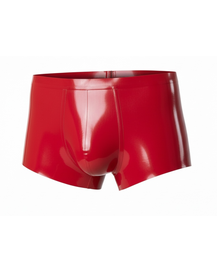 Men's latex trunks detail shot - natural rubber, second-skin fit, handmade in India, Leathersubculture