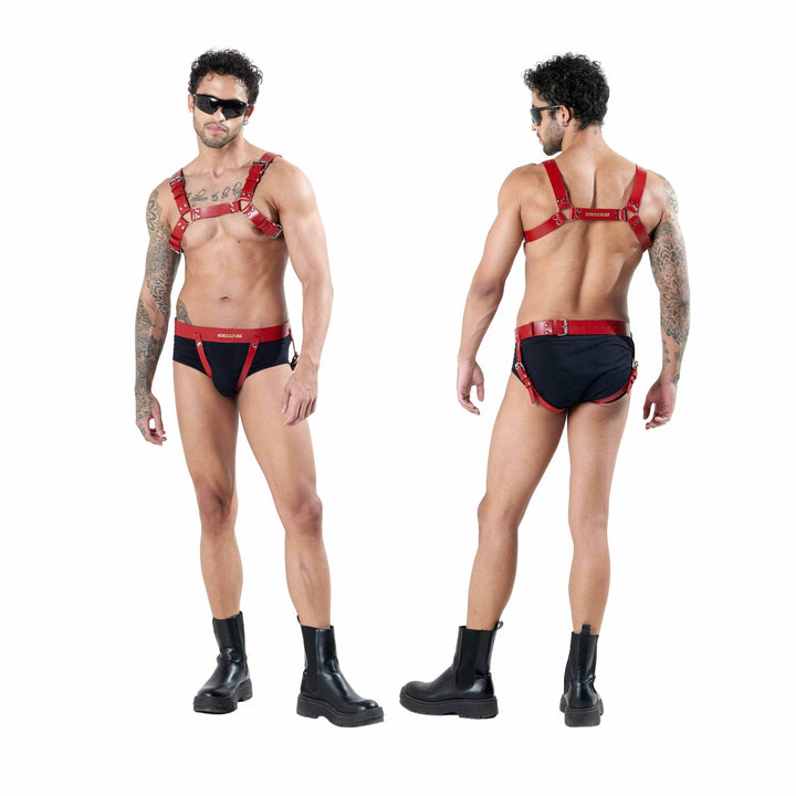 Men's Classic Chest Harness, genuine leather chest harness by Subculture, close-up