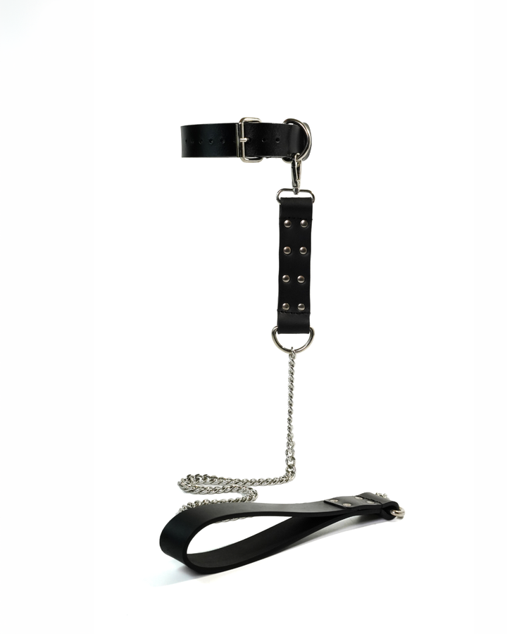 Leather Collar and Leash Set in Red - smooth genuine leather collar with matching leash, handmade in India by Subculture