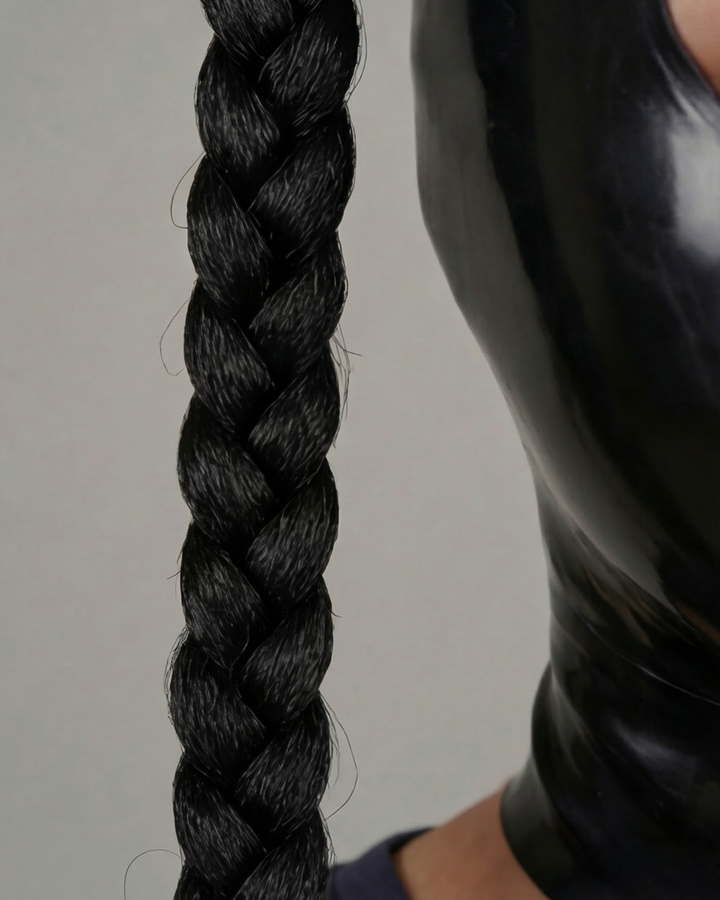 unisex pony tail latex mask hood