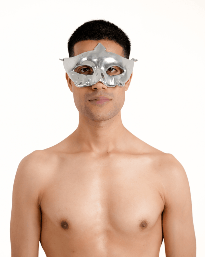 Tusk Mask, genuine leather mask by Subculture, worn view