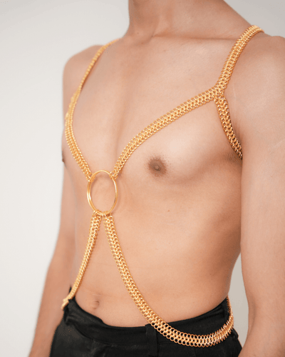 Spine Chain Extended Harness, genuine leather harness by Subculture, styled look