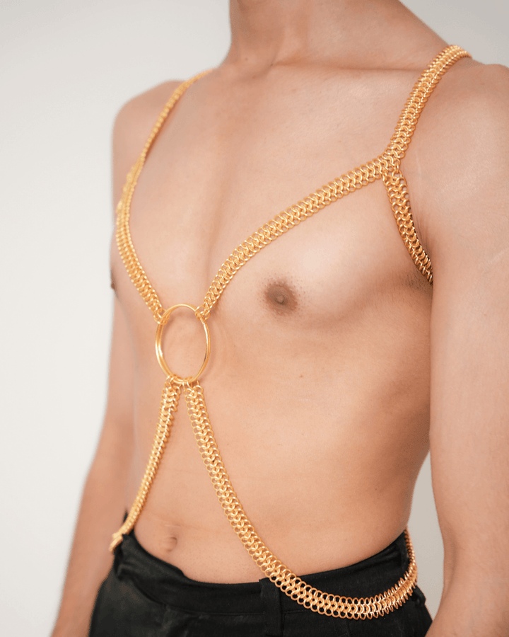 Spine Chain Extended Harness, genuine leather harness by Subculture, styled look