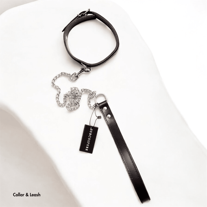 BDSM Kit, Bondage Kit, genuine leather fashion accessory by Subculture, close-up