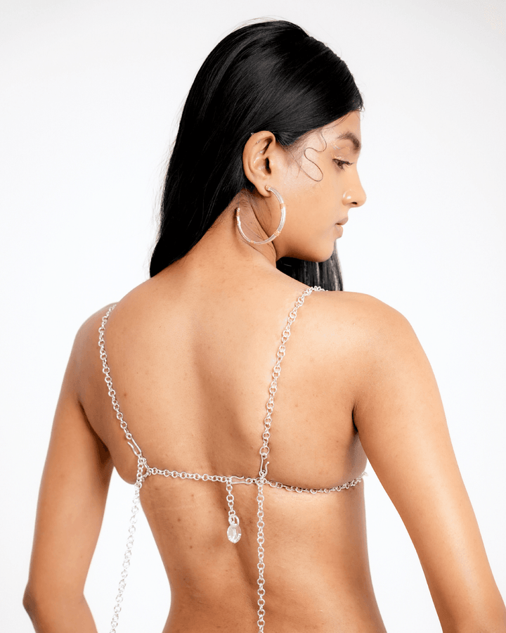 Petal Bra, metal bralette by Subculture, side view
