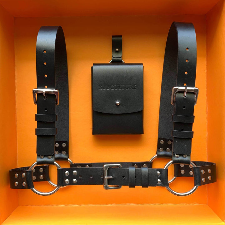 Utilitarian Leather Chest Harness, genuine leather chest harness by Subculture, side view