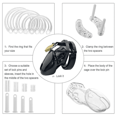 Chastity Plastic Cage Men, plastic chastity cage by Subculture, worn view