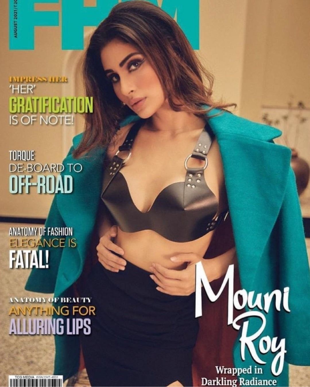 Mouni Roy for FHM in Subculture leather bralette
