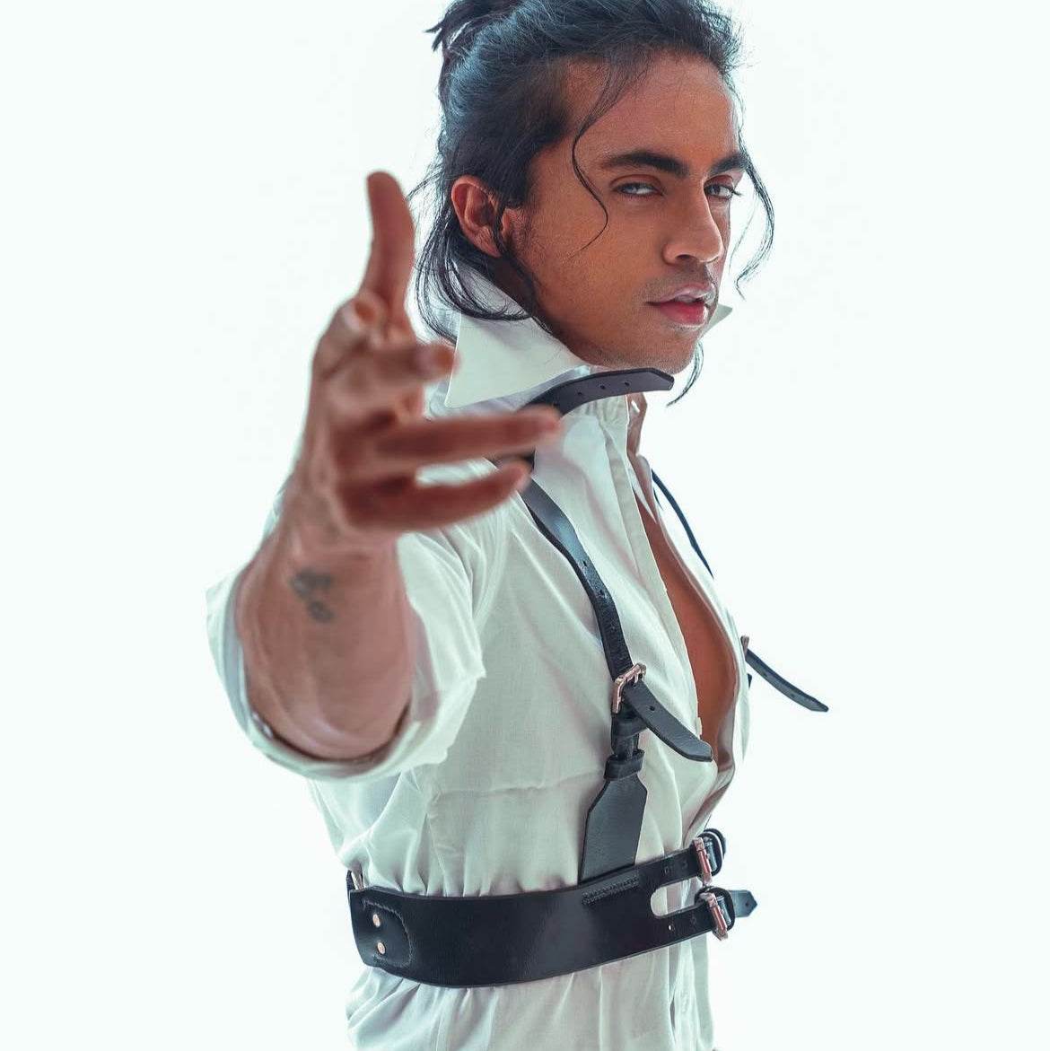 Peter Harness, genuine leather harness by Subculture, worn view
