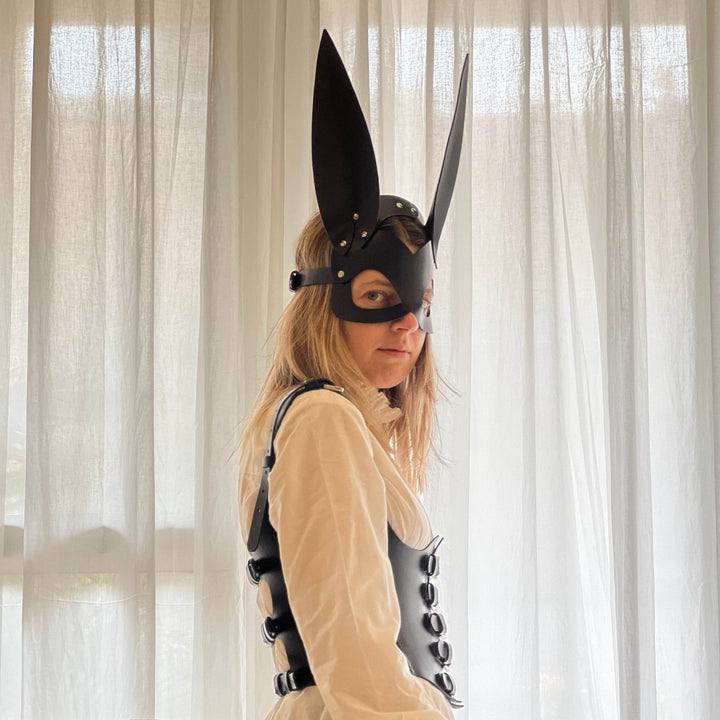 Subculture Bunny Mask, genuine leather mask by Subculture, worn view
