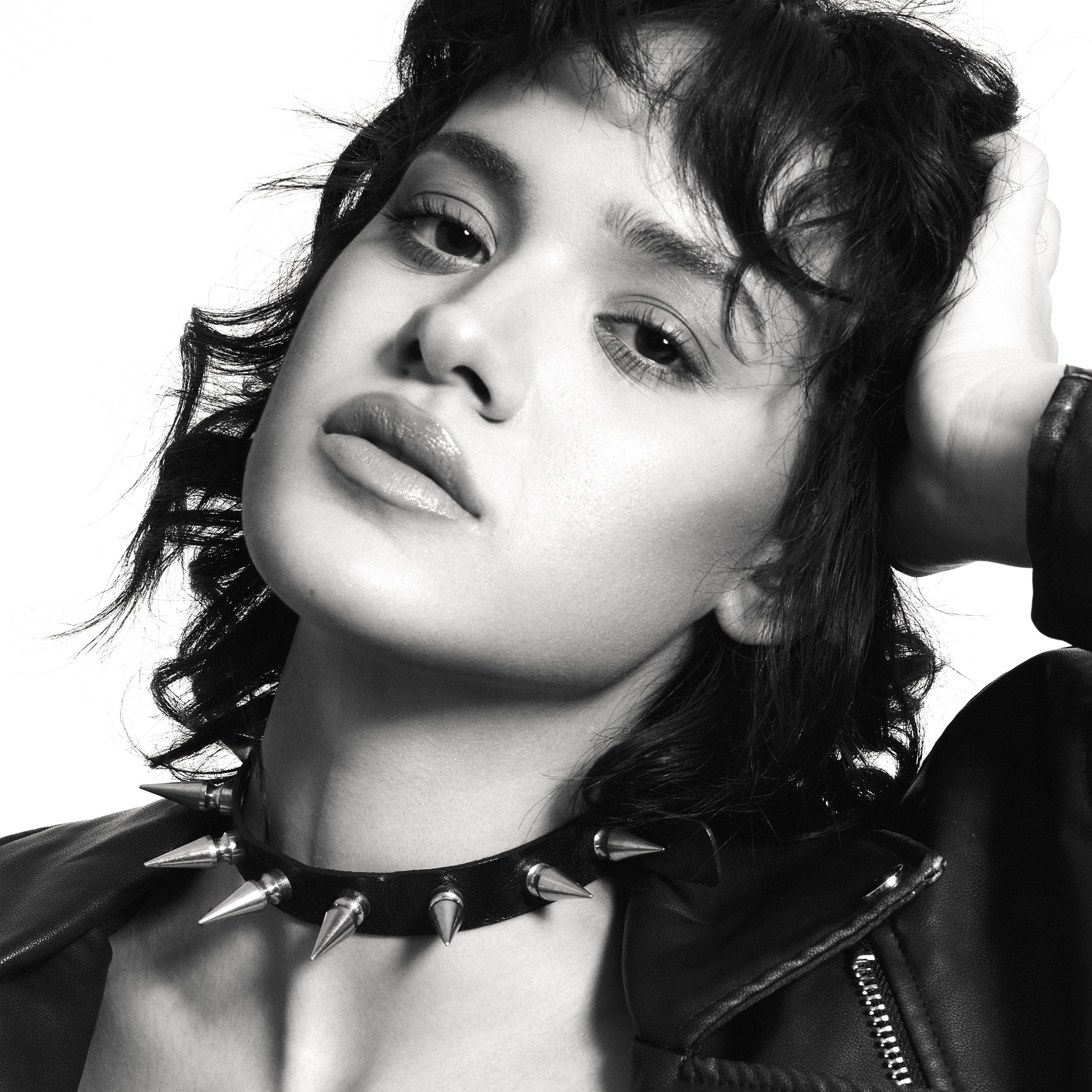Dom Spike Choker, genuine leather collar by Subculture, worn view