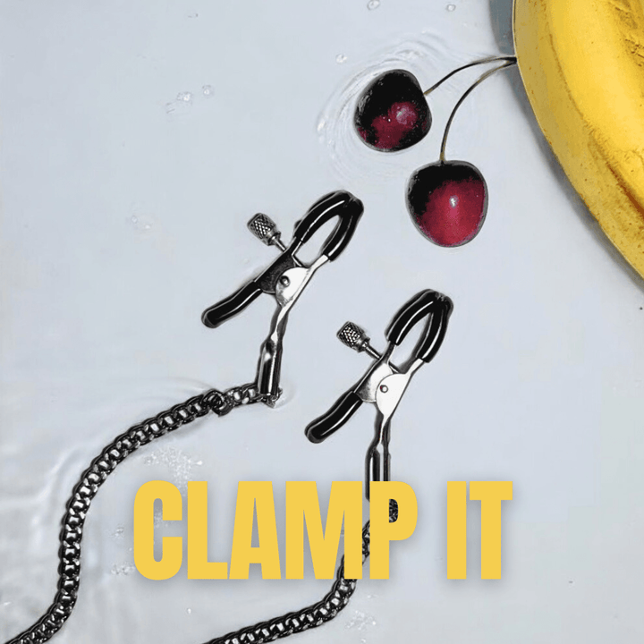 Nipple Clamps with Adjustable Link Chain, metal nipple clamps by Subculture, side view