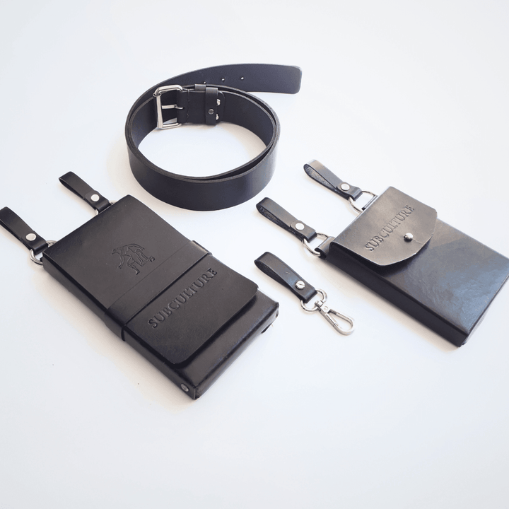 Utilitarian Leather Bag and Belt (Unisex), genuine leather belt bag by Subculture, worn view