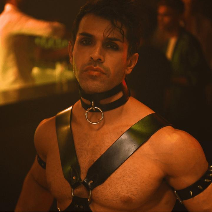 Cassandra Unisex Leather Collar, genuine leather collar by Subculture, worn view