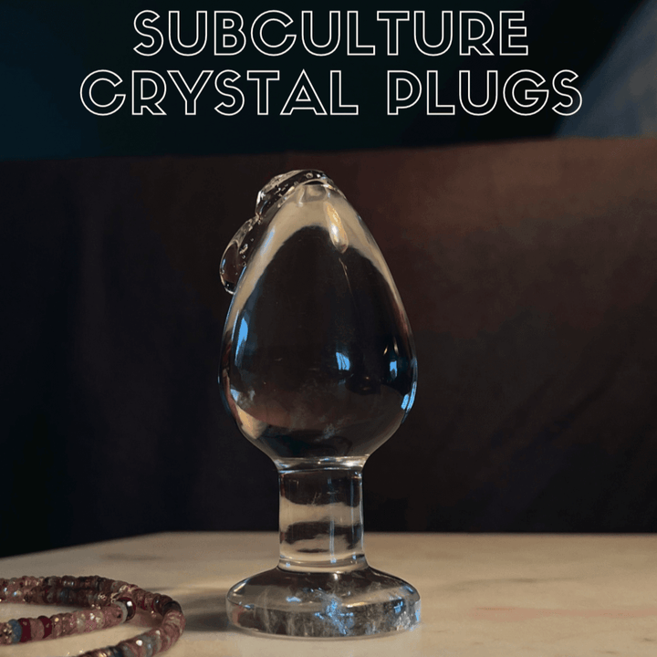 Rock Quartz Subculture Plugs, crystal gemstone plug by Subculture, worn view