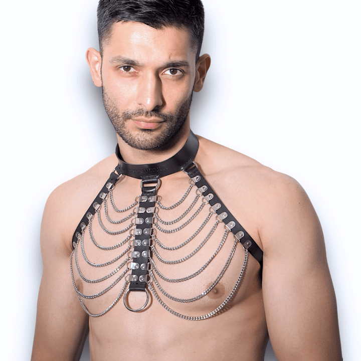 Subculture Unisex Fetish-Fashion Chain Harness Set, metal chain harness set by Subculture, detail view