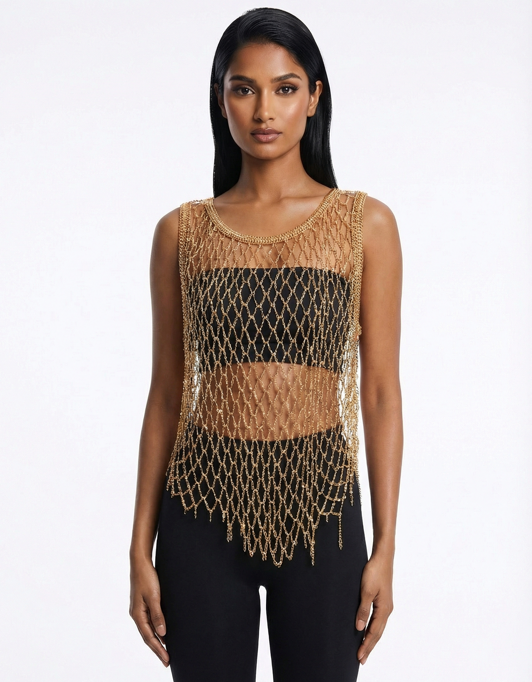metal gold mail brass chain unisex mesh top fashion 
