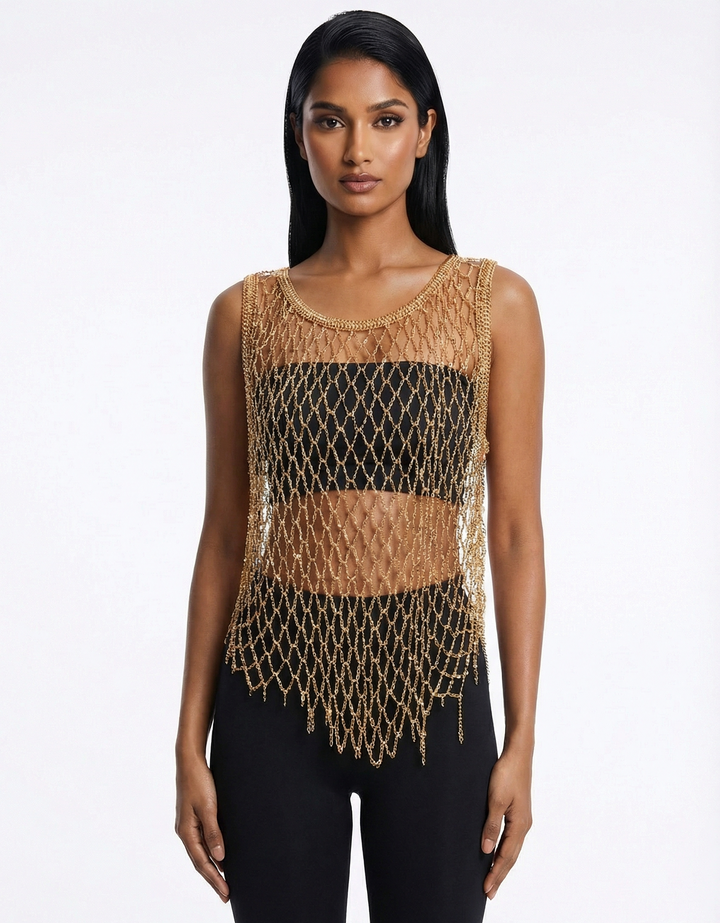 metal gold mail brass chain unisex mesh top fashion