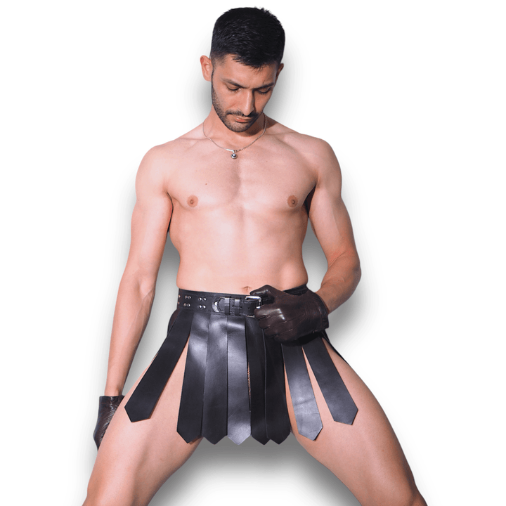 Minotaur Gladiator Leather Skirt (Unisex), genuine leather skirt by Subculture, side view