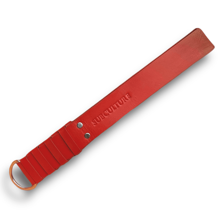 Three layer Paddle Whip, genuine leather impact toy by Subculture, detail view