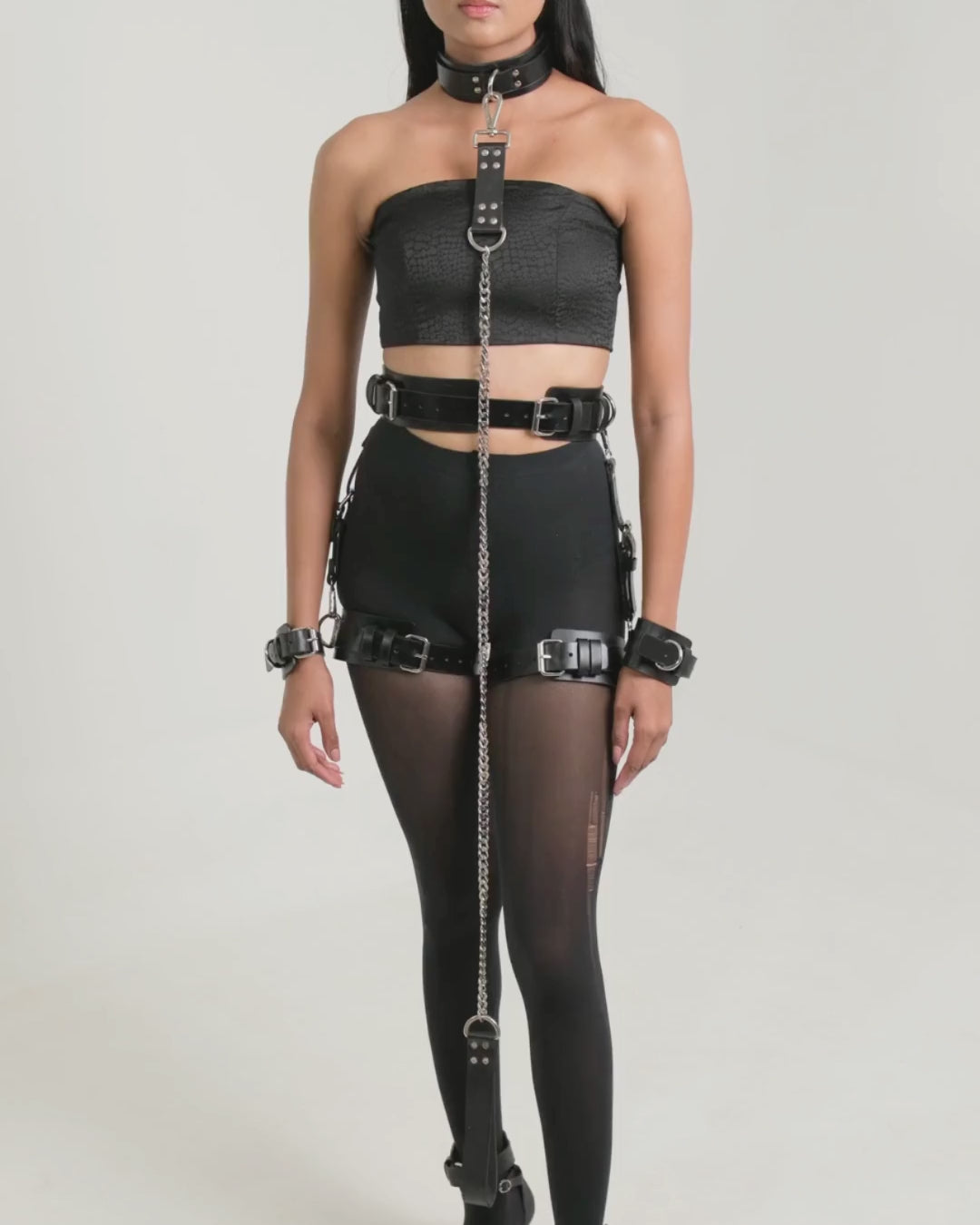 women bondage fetish wear leather restraint set