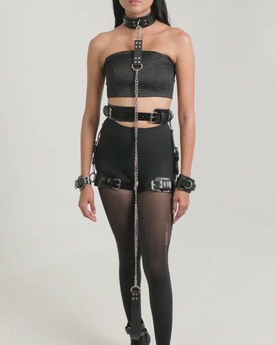 women bondage fetish wear leather restraint set