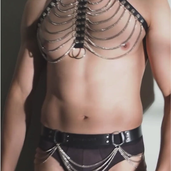 fetish fashion genuine handmade leather chain body harness unisex fashion