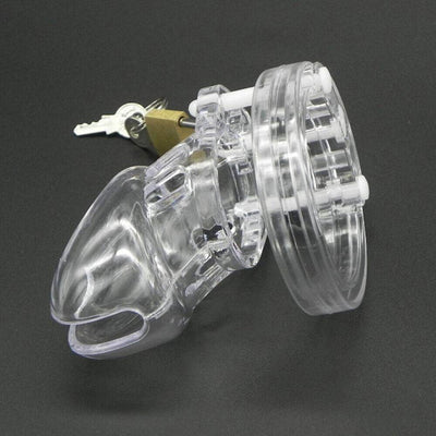 Chastity Plastic Cage Men, genuine leather chastity cage by Subculture, styled look