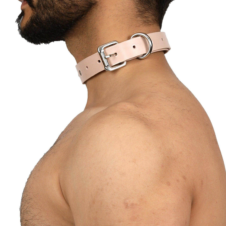 Classic Submissive Choker, genuine leather collar by Subculture, worn view