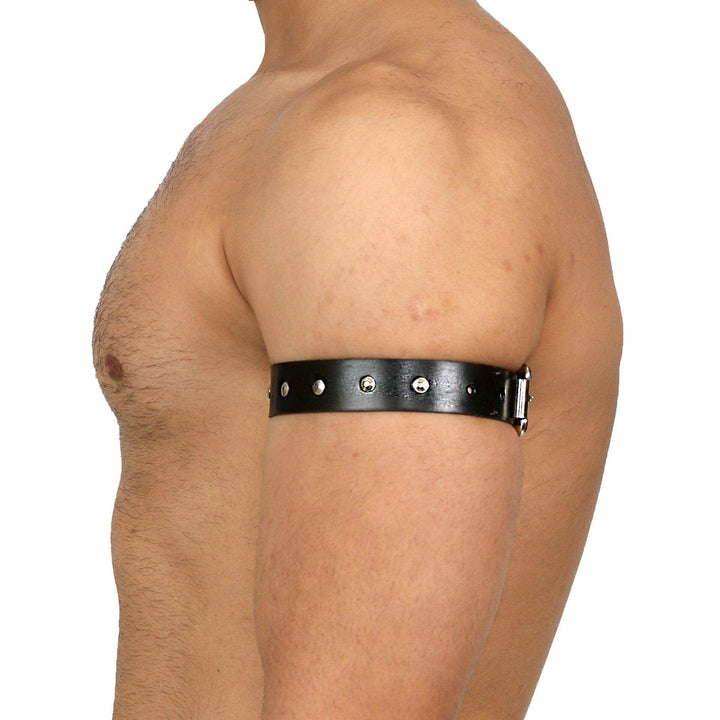 Studded Armband, genuine leather armband by Subculture, worn view
