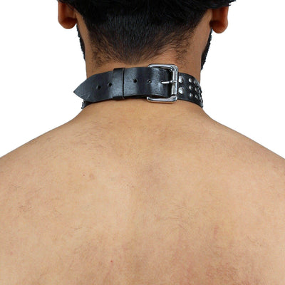 Stallion Studded Choker, genuine leather collar by Subculture, worn view