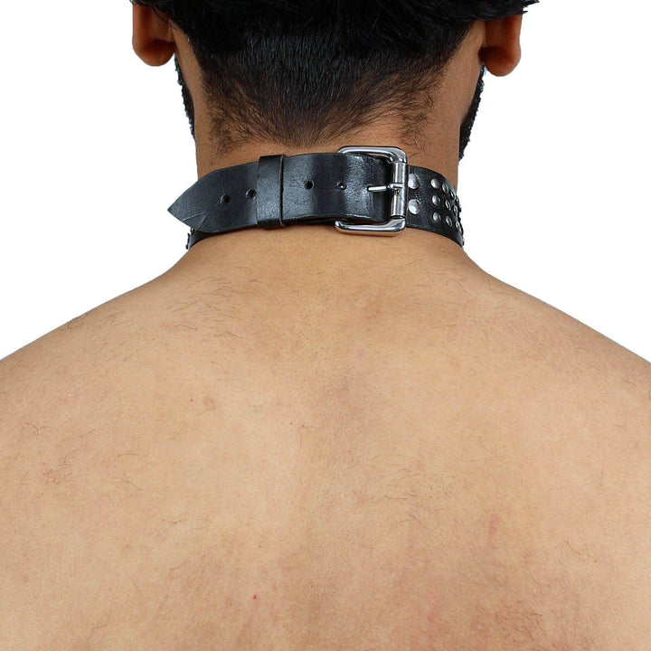 Stallion Studded Choker, genuine leather collar by Subculture, worn view