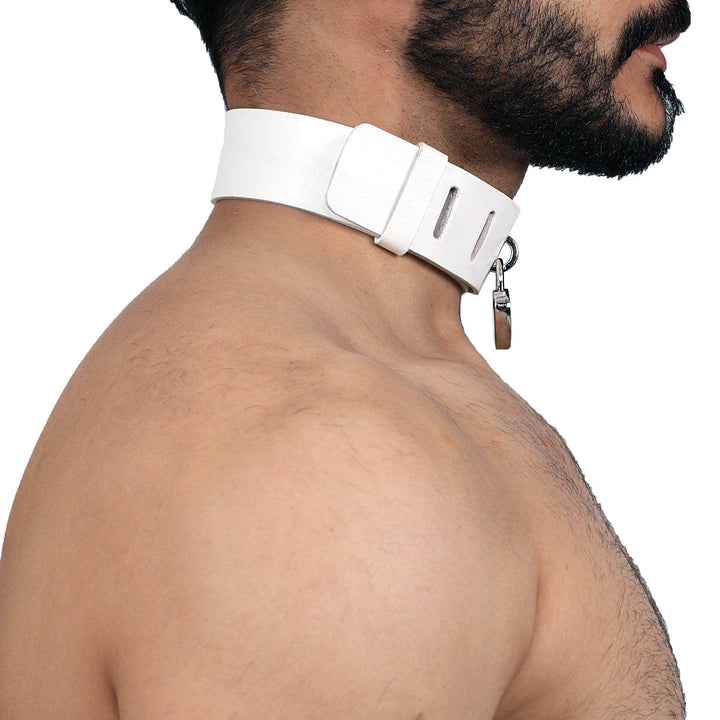 Love Lock Choker, genuine leather collar by Subculture, worn view